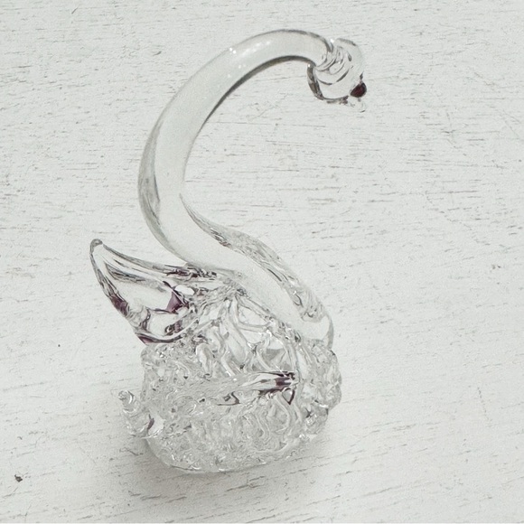 Hand Blown Lamp-open Work Art Glass Miniature Swan Figurine Clear Purple Vintage - Picture 5 of 14